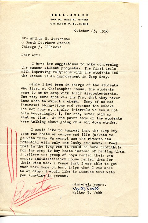 Hull House Correspondence 1956